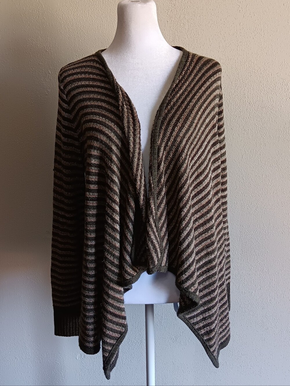 Striped Open-Front Women's Sweater Cardigan - Brown/Tan I.N. Studio Size Large